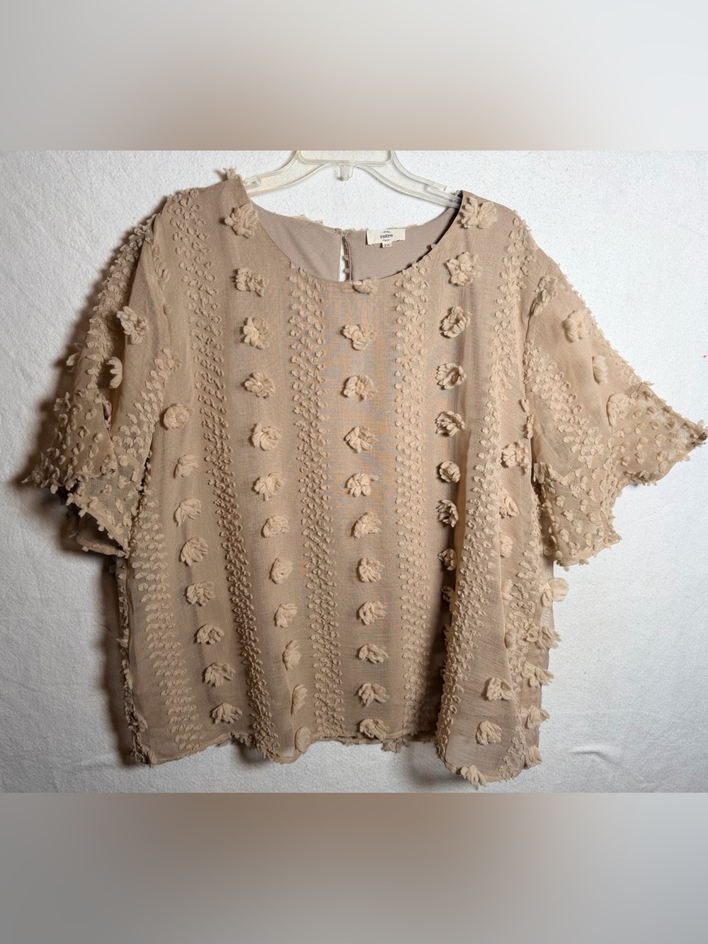 Entro Beige 3D Pom-Pom Textured Flutter Sleeve Blouse Top Plus Size 2X